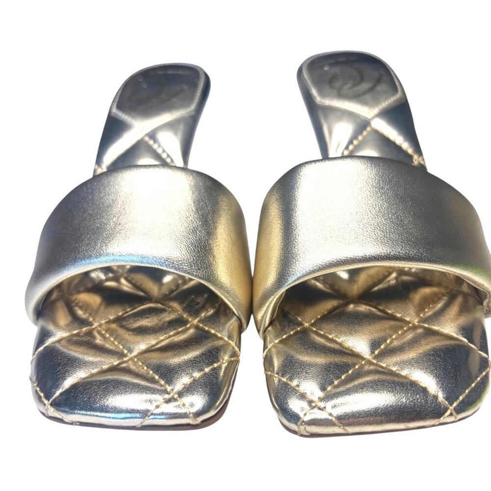 Sam Edelman Starla Heeled Sandals Gold Leather Quilted Footbed Size 7 New In Box - Picture 9 of 11